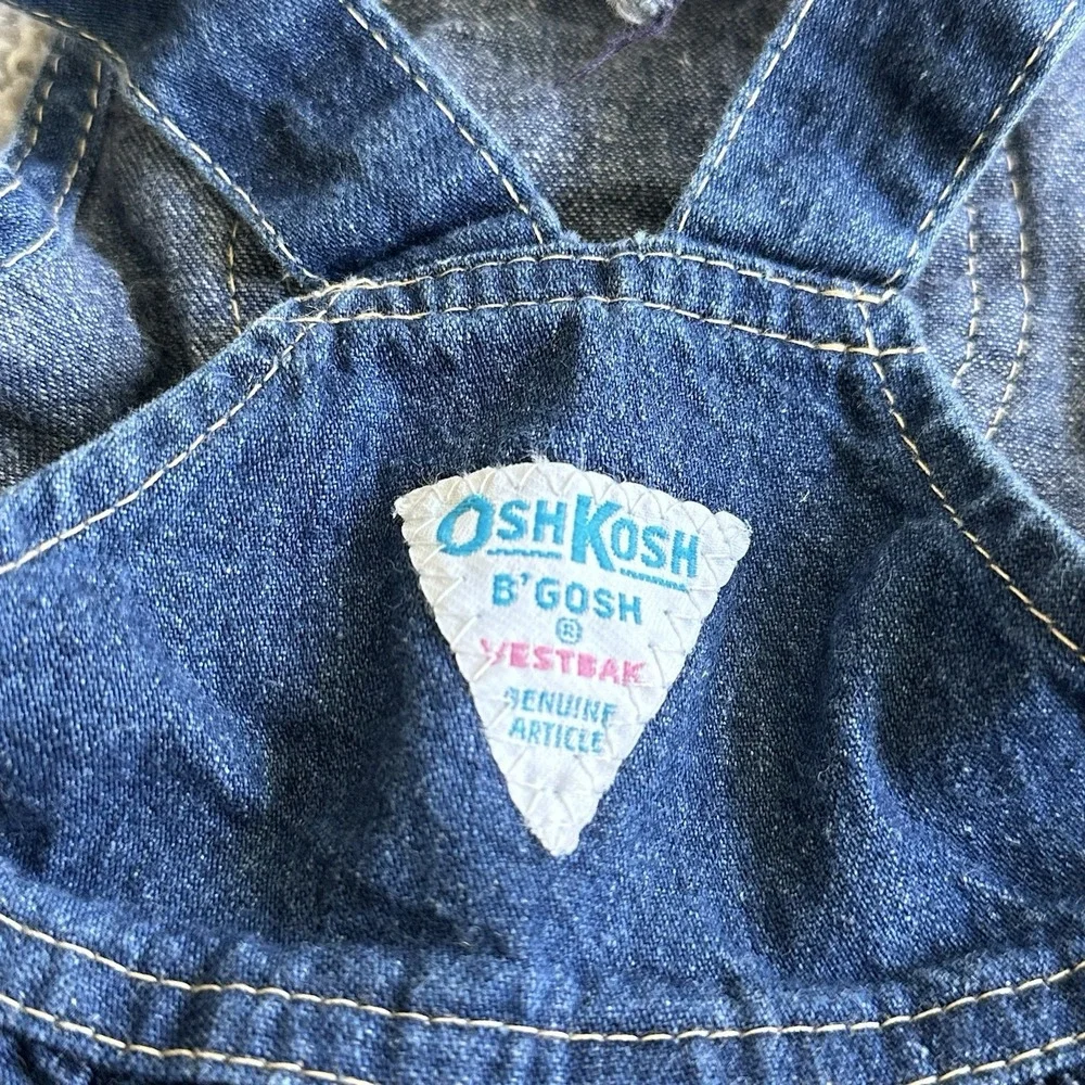 Vintage OshKosh Bgosh Denim Jumper‎ Dress Girls 2T USA Made Dark Wash Overalls